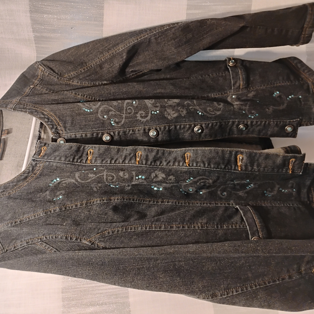 Amber Sun Embroidered Denim Jacket with Sequins, XL
